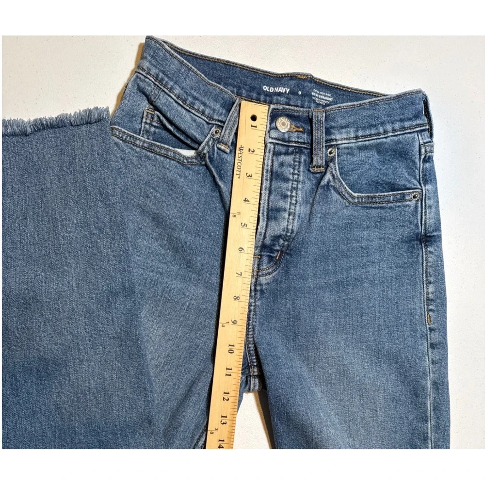Old Navy Sky Hi Straight Jeans Mary Jo Wash Raw Hem Blue Denim 0 S/801741-00